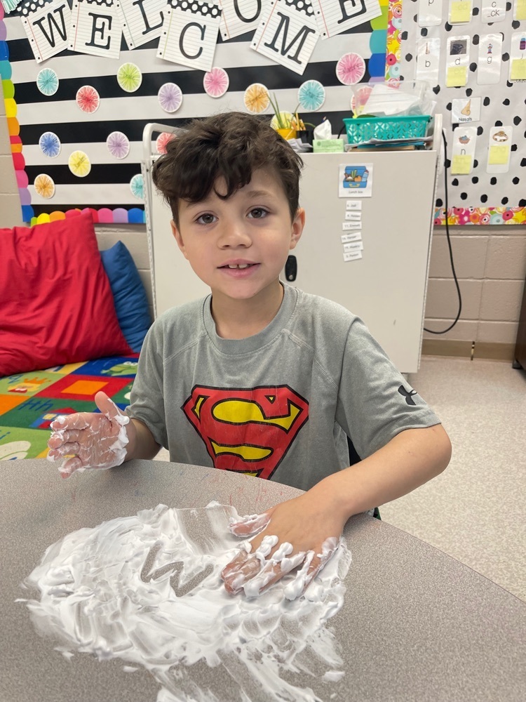 Reviewing our letters in shaving cream! 