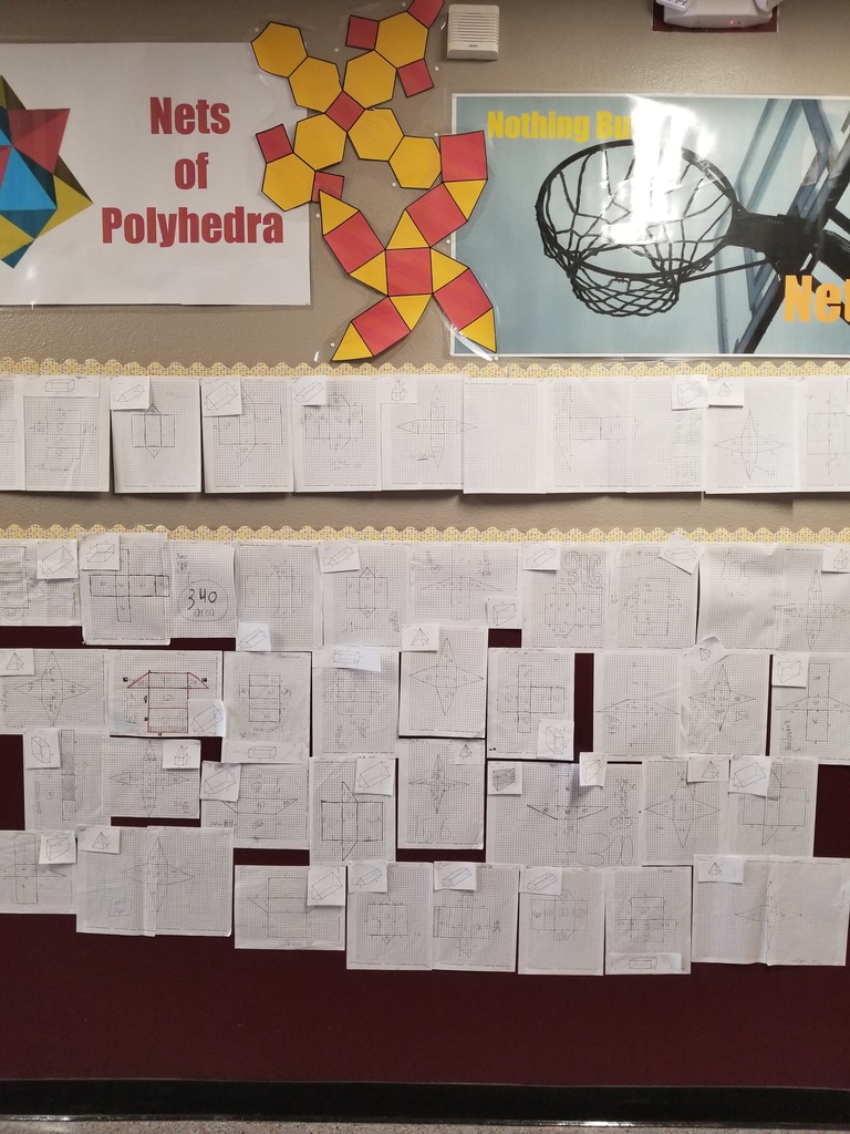 Mrs. Cude's 6th grade Math students learned how to represent three-dimensional figures using nets made up of rectangles and triangles and then use the nets to find the surface area of these figures.